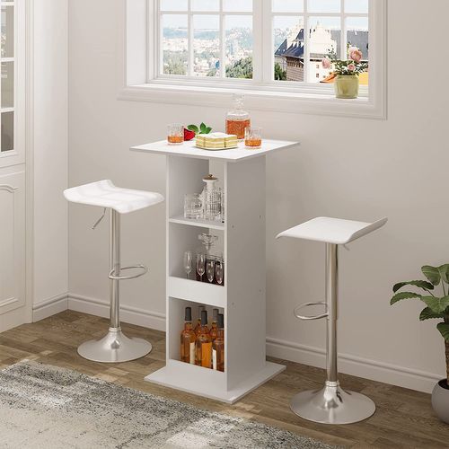 Table De Bar Carrée Avec 3 Étagères. Petite Table De Cuisine. Meuble D’appoint. 60x60x112cm.blanc