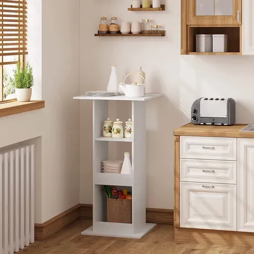 Table De Bar Carrée Avec 3 Étagères. Petite Table De Cuisine. Meuble D’appoint. 60x60x112cm.blanc