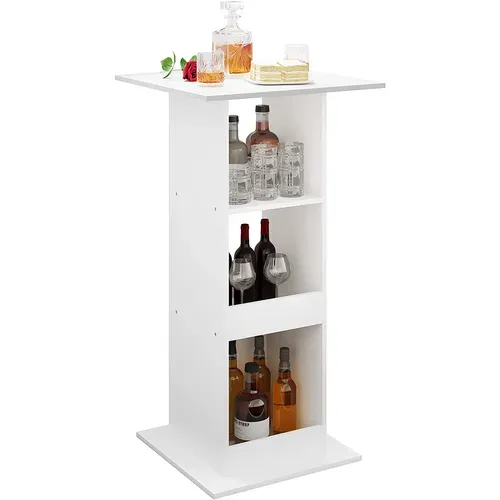 Table De Bar Carrée Avec 3 Étagères. Petite Table De Cuisine. Meuble D’appoint. 60x60x112cm.blanc
