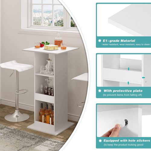Table De Bar Carrée Avec 3 Étagères. Petite Table De Cuisine. Meuble D’appoint. 60x60x112cm.blanc