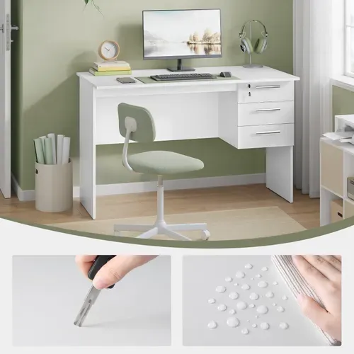 Table De Bureau. Bureau D'ordinateur. Table De Travail PC Avec 3 Tiroirs+Verrou. 120x59x75cm. Blanc