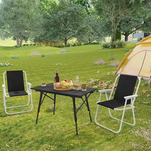 Lot De 2 Chaise De Camping Pliante-chaise Pliable Légère L'extérieur-chaise De Pêche-noir