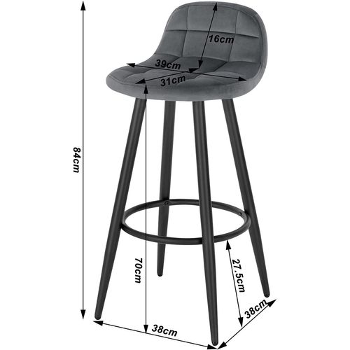 Lot De 4 Tabourets De Bar Modernes. Chaise De Cuisine En Velours+Métal. Hauteur D'assise. Gris Foncé