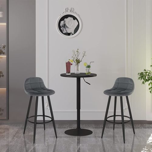 Lot De 4 Tabourets De Bar Modernes. Chaise De Cuisine En Velours+Métal. Hauteur D'assise. Gris Foncé