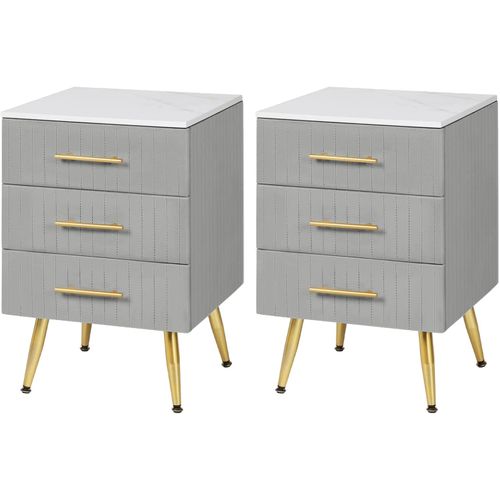Lot De 2 Table De Chevet En Velours. Table De Nuit. Commode De Rangement En Mdf. 40.5x41x60 Cm. Gris