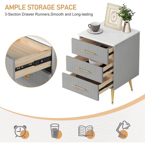 Lot De 2 Table De Chevet En Velours. Table De Nuit. Commode De Rangement En Mdf. 40.5x41x60 Cm. Gris