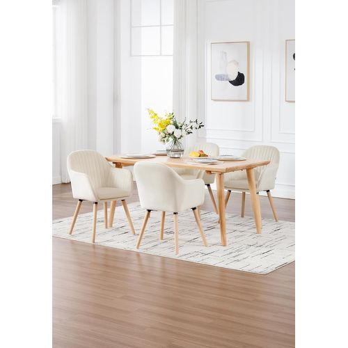 2x Chaises De Salle à Manger En Velours-Chaise Pour Cuisine-Salon/Café-Pieds En Bois Massif-Crème
