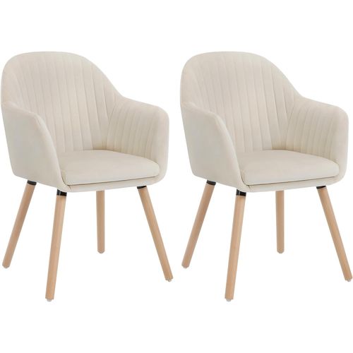2x Chaises De Salle à Manger En Velours-Chaise Pour Cuisine-Salon/Café-Pieds En Bois Massif-Crème