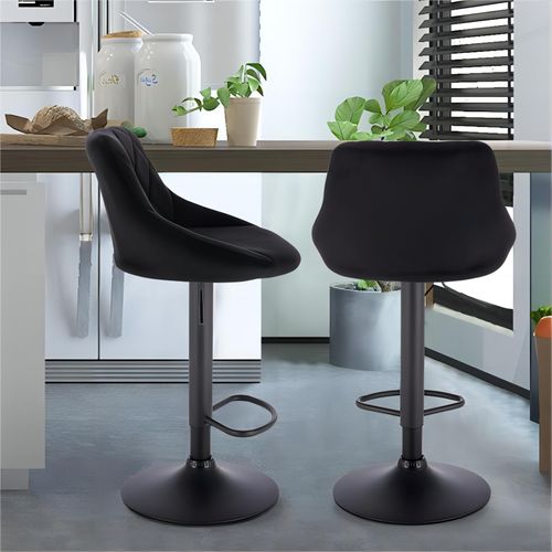 2x Tabourets De Bar-Siège Bien Rembourré En Velours-Chaises De Bar-Hauteur Réglable-Noir
