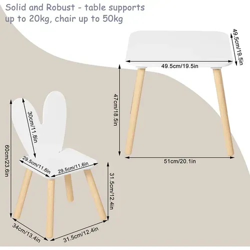 Table Et 2 Chaises Pour Enfants En Mdf + Bois Massif Blanc