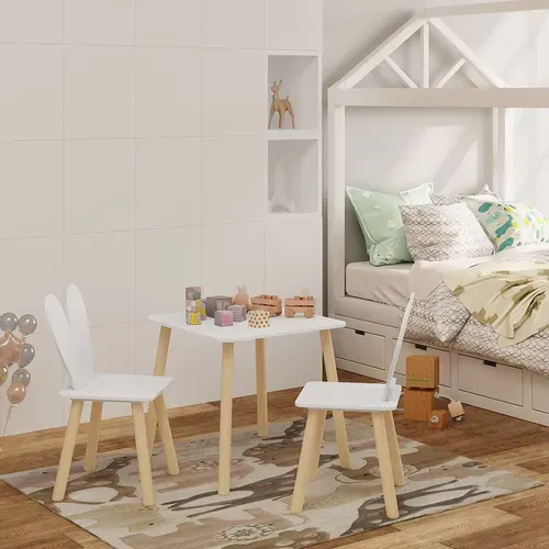 Table Et 2 Chaises Pour Enfants En Mdf + Bois Massif Blanc