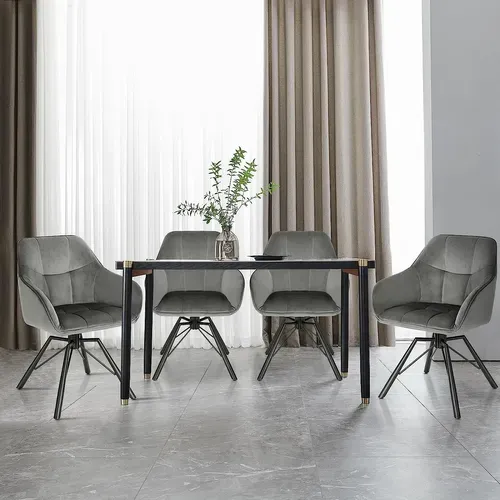 Lot De 4 Chaise Pivotante à 360°. Chaise Salle à Manger Scandinave. En Velours. Gris Foncé