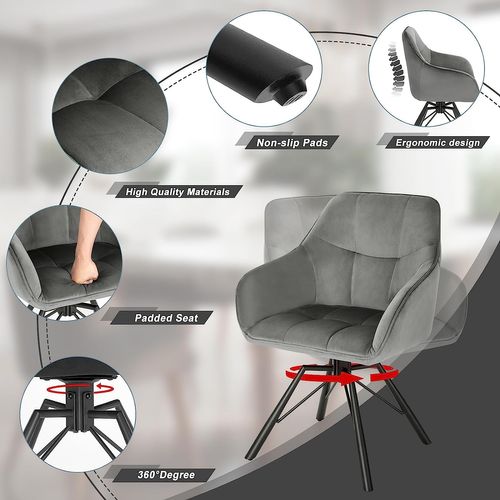 Lot De 4 Chaise Pivotante à 360°. Chaise Salle à Manger Scandinave. En Velours. Gris Foncé