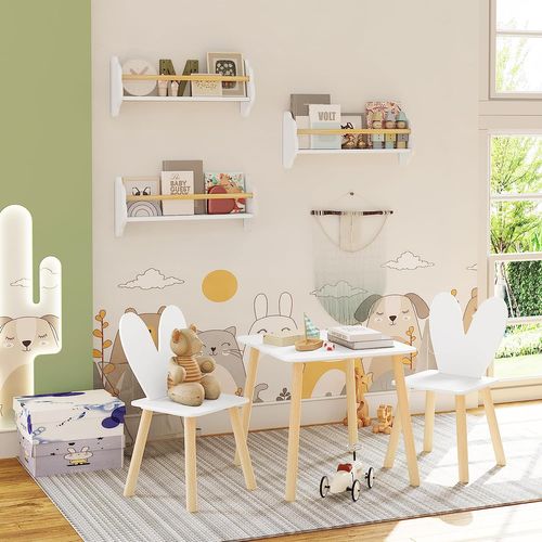 Lot De 3 Bibliothèque Pour Enfant En Pin+mdf.étagère Murale Avec 3 Tablettes.blanc