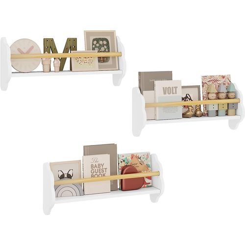 Lot De 3 Bibliothèque Pour Enfant En Pin+mdf.étagère Murale Avec 3 Tablettes.blanc