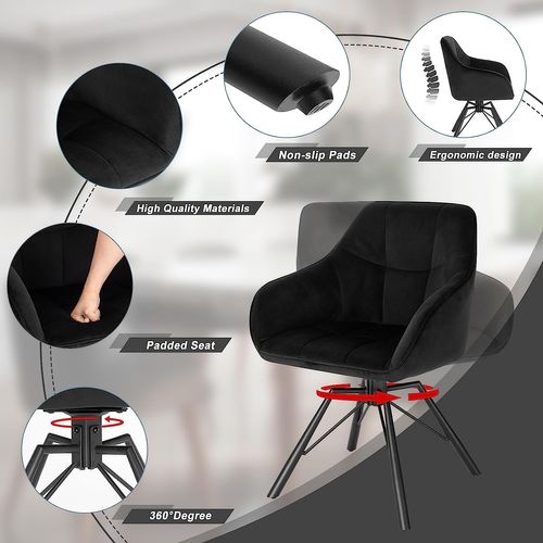 Chaise Pivotante à 360°. Chaise Salle à Manger Scandinave. Fauteuil De Cuisine En Velours. Noir