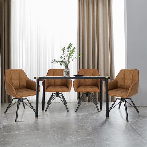 Chaise Pivotante à 360°. Lot De 4. Chaise Salle à Manger En Faux Cuir Vintage. Marrone Clair