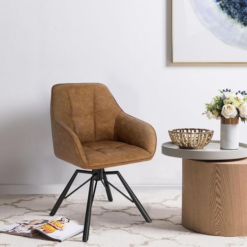 Chaise Pivotante à 360°. Lot De 4. Chaise Salle à Manger En Faux Cuir Vintage. Marrone Clair