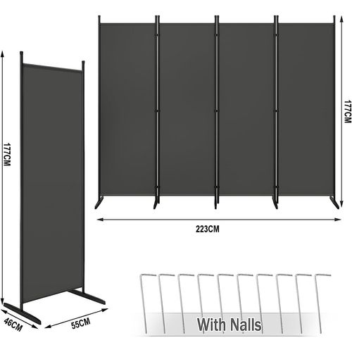 Paravent Pliable. Cloison De Séparation Avec 4 Panneaux. 223x177cm. Gris Foncé