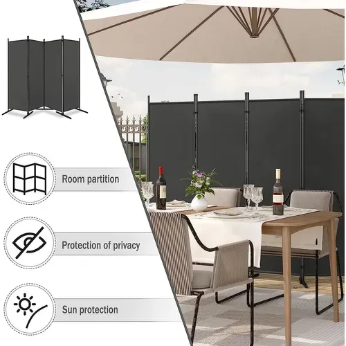 Paravent Pliable. Cloison De Séparation Avec 4 Panneaux. 223x177cm. Gris Foncé