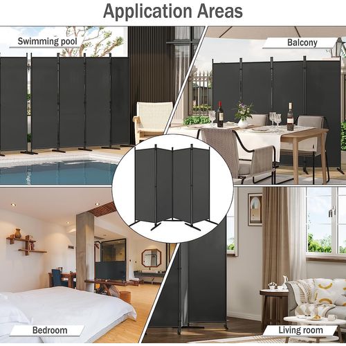 Paravent Pliable. Cloison De Séparation Avec 4 Panneaux. 223x177cm. Gris Foncé