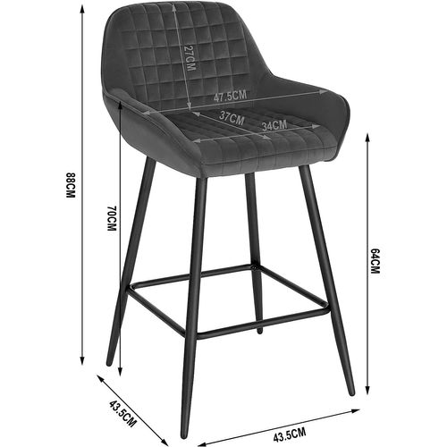 Lot De 2 Chaise Haute Pour Bar. Tabourets De Bar En Velours. Cadre En Métal. Gris Foncé