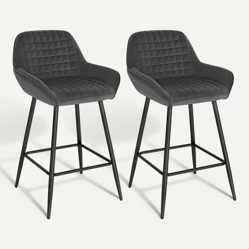 Lot De 2 Chaise Haute Pour Bar. Tabourets De Bar En Velours. Cadre En Métal. Gris Foncé