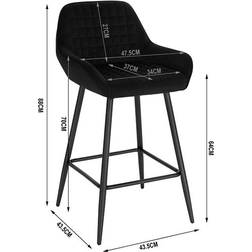 Lot De 2 Chaise Haute Pour Bar. Tabourets De Bar En Velours. Cadre En Métal. Noir