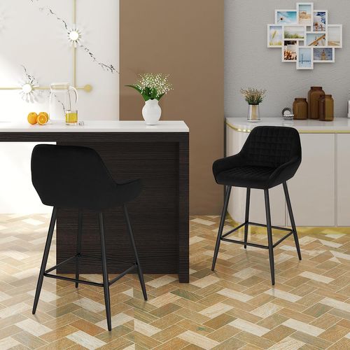 Lot De 2 Chaise Haute Pour Bar. Tabourets De Bar En Velours. Cadre En Métal. Noir