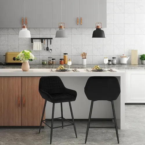 Lot De 2 Chaise Haute Pour Bar. Tabourets De Bar En Velours. Cadre En Métal. Noir