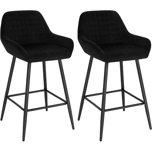Lot De 2 Chaise Haute Pour Bar. Tabourets De Bar En Velours. Cadre En Métal. Noir