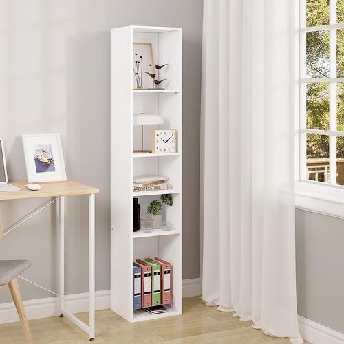 Bibliothèque Étagère. Colonne Avec 5 Casiers Ouverts. 30x26x151cm. Blanc