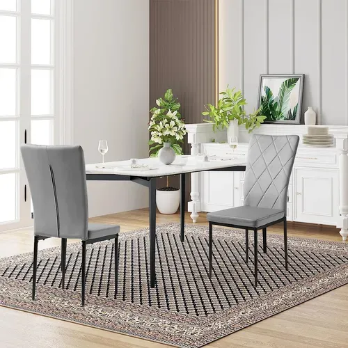 Lot De 4 Chaises Salle à Manger. Chaise De Cuisine En Velours.pieds En Métal. Gris Foncé