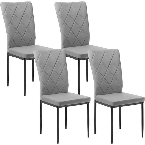 Lot De 4 Chaises Salle à Manger. Chaise De Cuisine En Velours.pieds En Métal. Gris Foncé