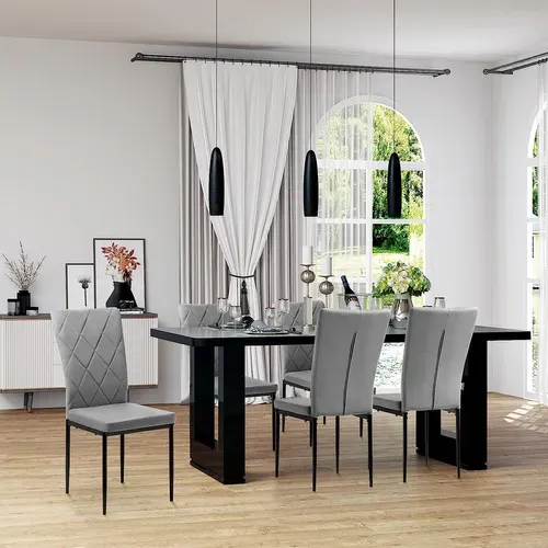 Lot De 4 Chaises Salle à Manger. Chaise De Cuisine En Velours.pieds En Métal. Gris Foncé