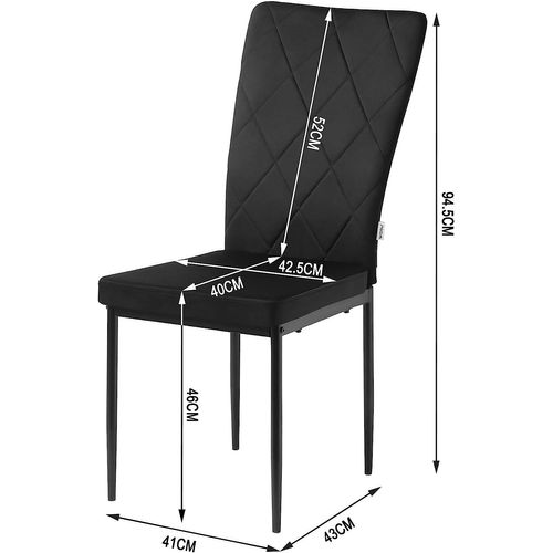 Lot De 4 Chaises Salle à Manger. Chaise De Cuisine En Velours. Pieds En Métal. Noir