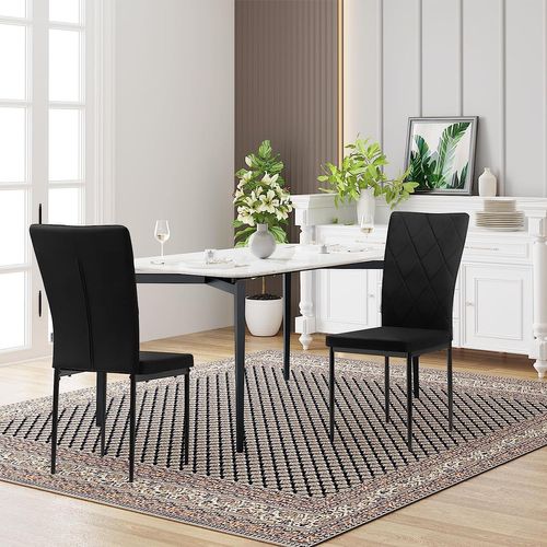 Lot De 4 Chaises Salle à Manger. Chaise De Cuisine En Velours. Pieds En Métal. Noir