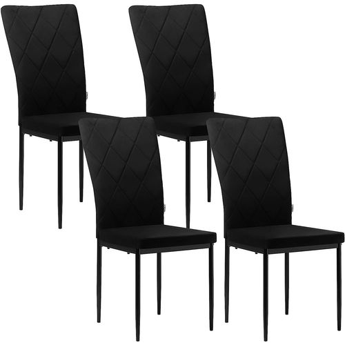 Lot De 4 Chaises Salle à Manger. Chaise De Cuisine En Velours. Pieds En Métal. Noir