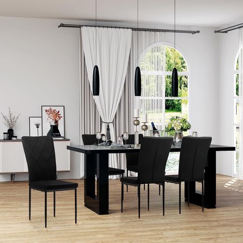 Lot De 4 Chaises Salle à Manger. Chaise De Cuisine En Velours. Pieds En Métal. Noir