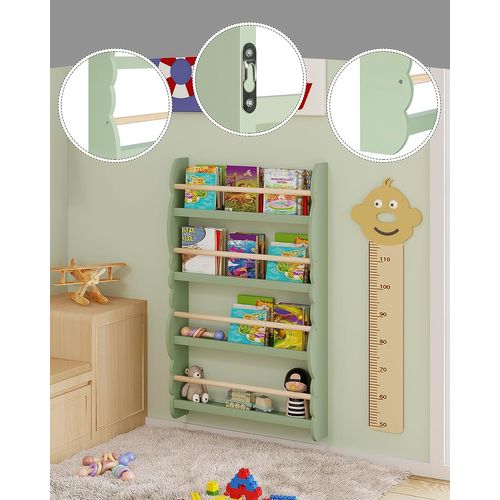 Bibliothèque Enfant 4 étagères Coloris Blanc - Longueur 55 X Profondeur 15 X Hauteur 118 Cm