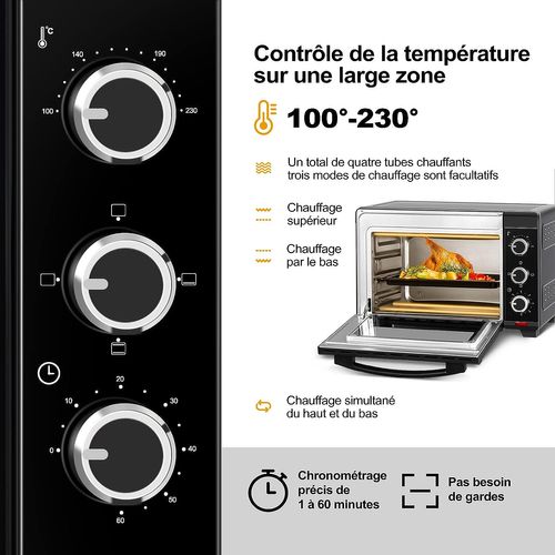 Mini Four 28l - 1600 W-100-230°c-Minuterie 0-60 Min- 3 Modes -Noir