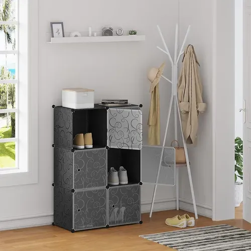 Armoire De Rangement Plastique - Meuble De Rangement Modulable - 6 Casiers - Noir