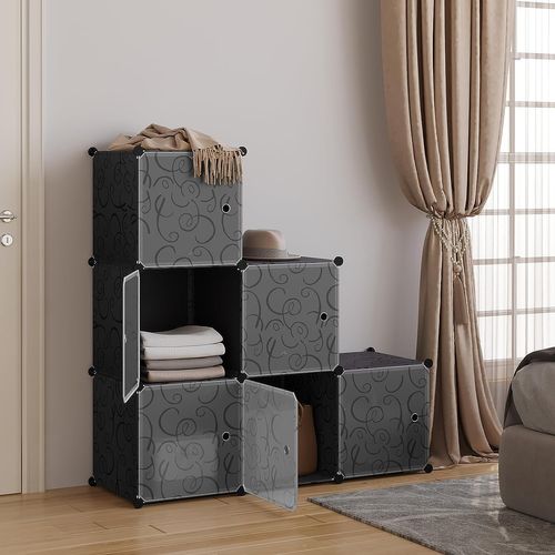 Armoire De Rangement Plastique - Meuble De Rangement Modulable - 6 Casiers - Noir