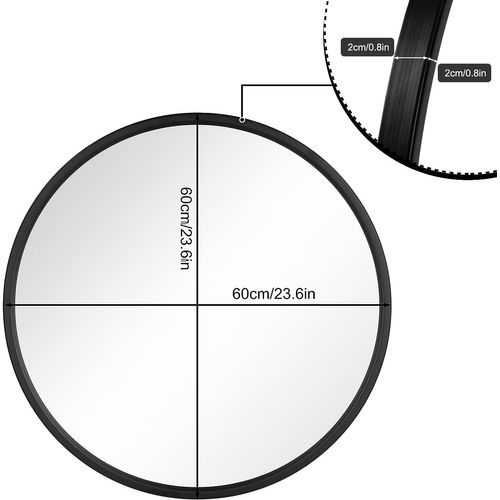 Miroir Rond Mural.cadre En Métal Noir.miroir Décoratif Pour Salle De Bain/chambre/salon/ 60x60cm