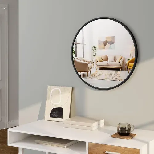 Miroir Rond Mural.cadre En Métal Noir.miroir Décoratif Pour Salle De Bain/chambre/salon/ 60x60cm