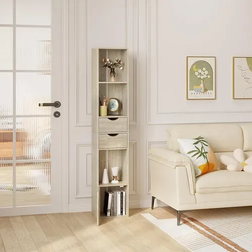 Bibliothèque Étagère. Colonne Avec 2 Tiroirs et 1 Casier. 30x24x158cm. Chêne Clair