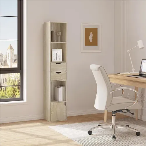 Bibliothèque Étagère. Colonne Avec 2 Tiroirs et 1 Casier. 30x24x158cm. Chêne Clair