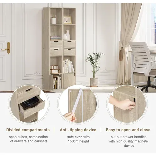 Bibliothèque Étagère. Colonne Avec 2 Tiroirs et 1 Casier. 30x24x158cm. Chêne Clair