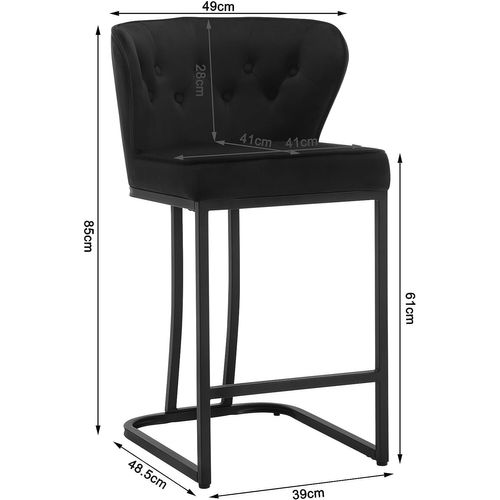 Lot De 4 Tabourets De Bar En Velours-Chaise Ergonomique Pour Cuisine/Salon-Pieds En Métal-Noir
