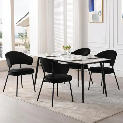 Lot De 4 Chaises Salle à Manger rembourrée En Velours,pieds En Métal,noir.